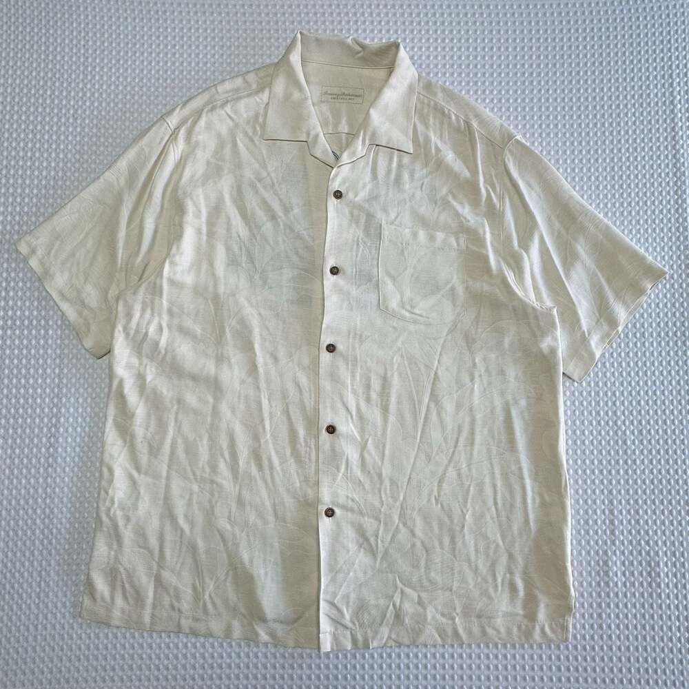 Tommy Bahama Vintage Marlin Silk Camp Shirt Cream Beige XL